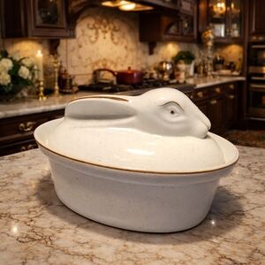 Rustic French Country Easter Bunny Rabbit Terrine / Stoneware Oven-safe Cocotte